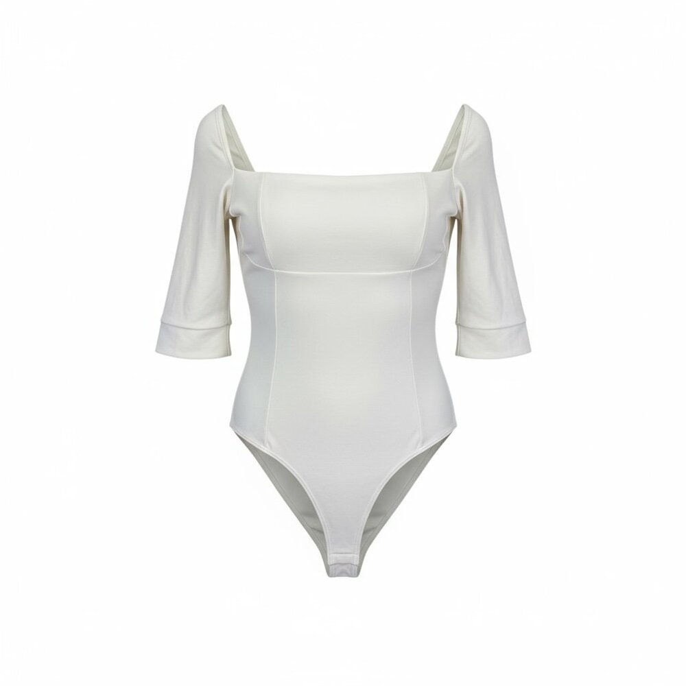 FP Movement by Free People White Stretch Bodysuit Size M NWT | Square Neck